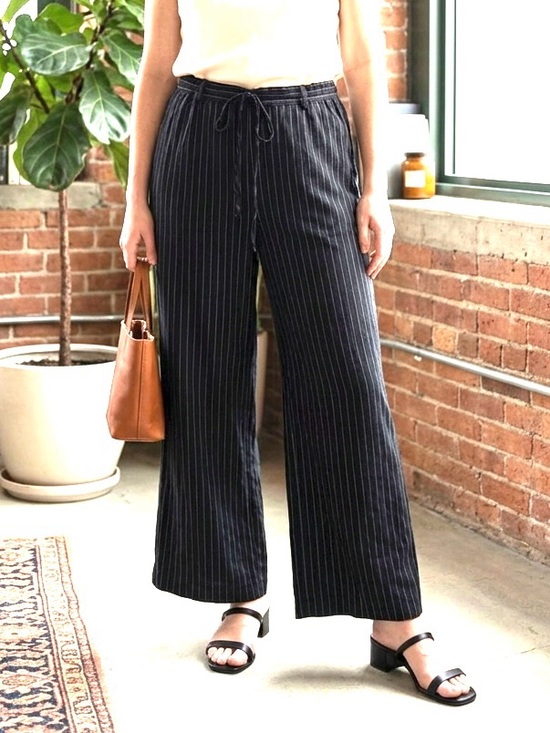 Lane Bryant Pants - Lane Bryant Linen Rayon Pinstripe Wide Leg Pants Black White Size 14/16